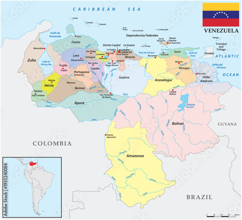 Administrative Map of the South American country Venezuela