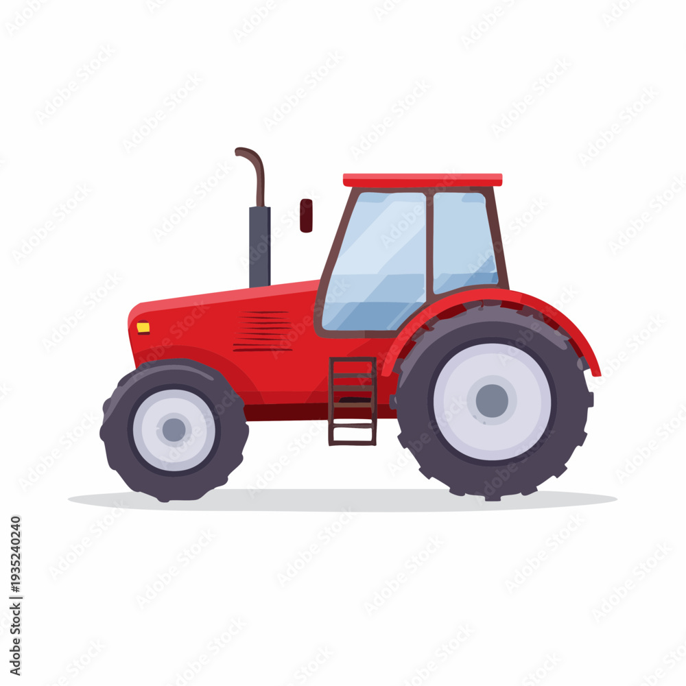 Obraz premium Red tractor illustration, side view of a farm vehicle on white background