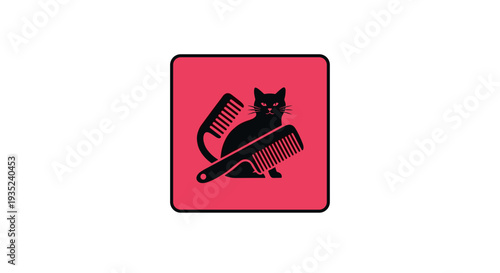 Black Cat Grooming Tools Icon Design.