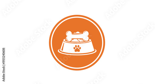 Dog Food Bowl Icon with Bone.