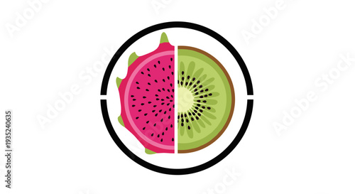 Dragon Fruit Kiwi Slice Comparison Circle.