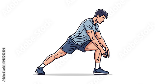 Man Stretching Legs in Athletic Position.