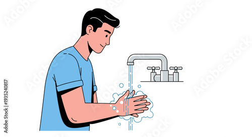 Man washing hands under running water.