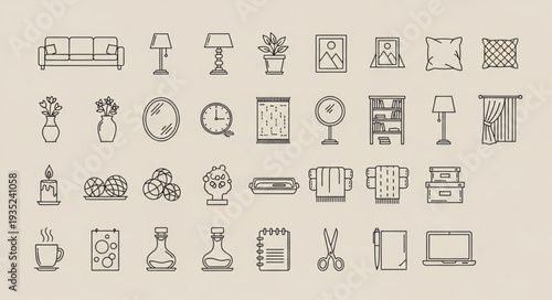 Collection of hand drawn interior design elements and icons.