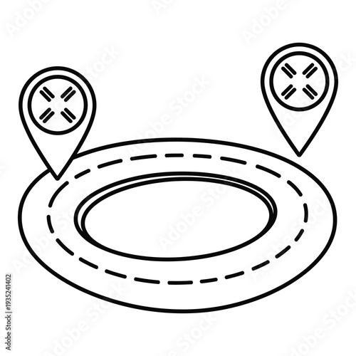 Two location pins on a circular road map outline design element icon