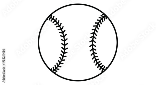 A simple black and white illustration of a baseball with visible stitching