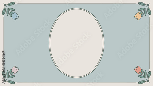 A beautiful illustration of a blank frame with flowers and leaves on a green background