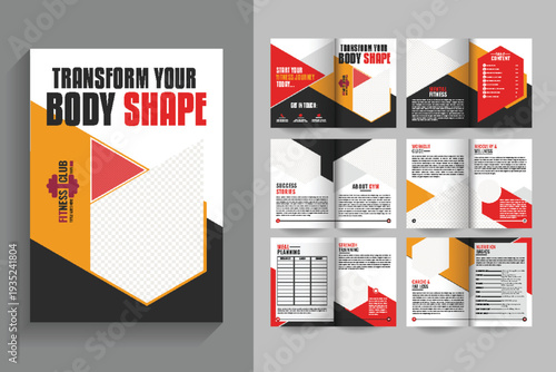 Bodybuilding Weightlifting brochure, 12 page Modern orange red color Fitness Brochure for gym owners, bodybuilders.