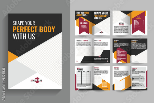 Fitness company brochure, 12 page Modern orange red color Fitness Weightlifting Brochure for gym owners, bodybuilders.