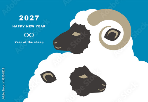 シンプルでお洒落な羊のカップルの年賀状テンプレート ベクター 未年 干支