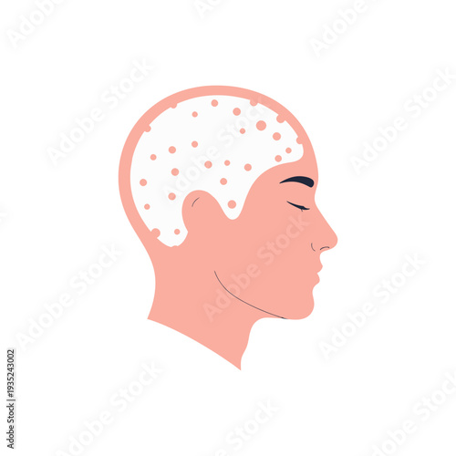 flat illustration of human profile with small scattered pastel dots inside