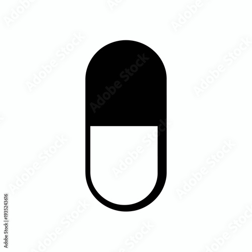 Black and white capsule icon representing medicine.