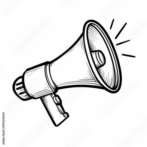 Black and White Megaphone Illustration.