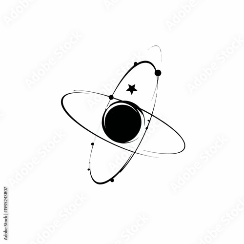 Abstract atom symbol with orbiting electrons and star.