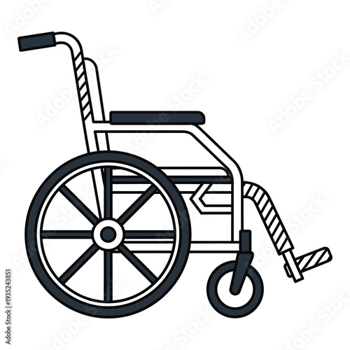 Black and white illustration of a wheelchair for accessibility and mobility icon