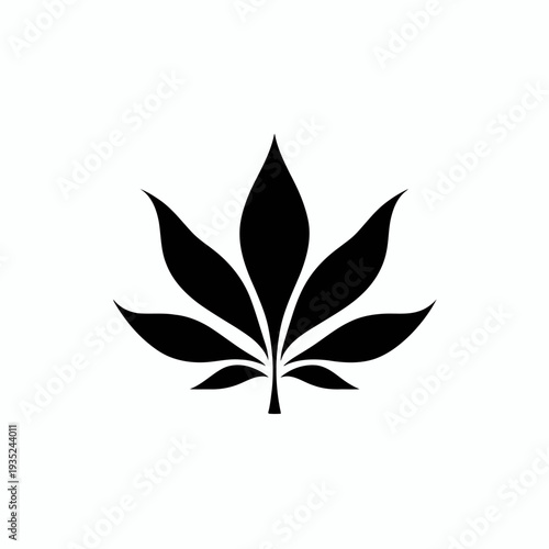 Black cannabis leaf silhouette isolated on white background.