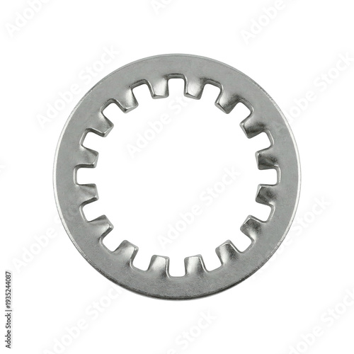 Construction fasteners hardware components stainless steel internal tooth lock washer photographed transparency background minimal industrial
