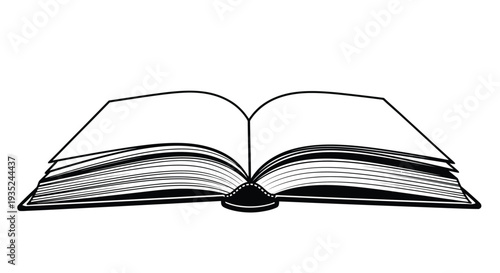 An open book with visible pages depicted in a simple black and white outline