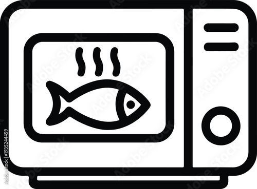 Microwave oven appliance cooking fish line icon design