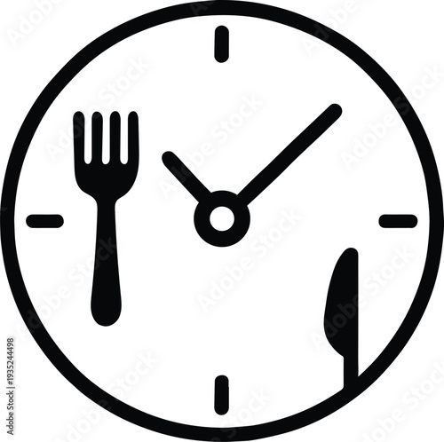 Meal time lunch break schedule clock line icon