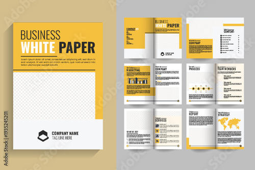 12 page Modern White Paper Template for Business Reports, blue color Company product catalog design.