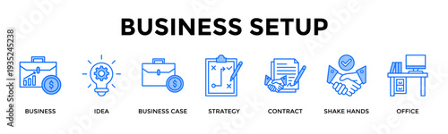 Business Setup Icon Set Collection Pack Banner Web Vector Illustration  Concept Containing Build A Strong Foundation From Idea To Formal Business Launch