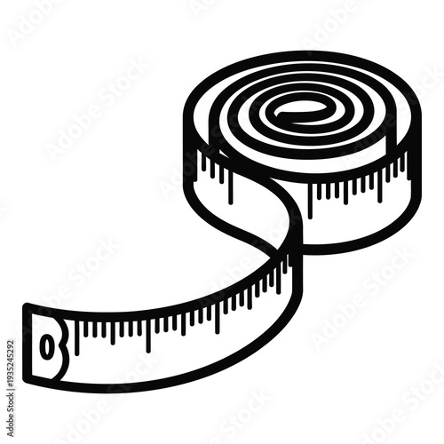 Flexible measuring tape for body measurement and construction isolated on white background icon