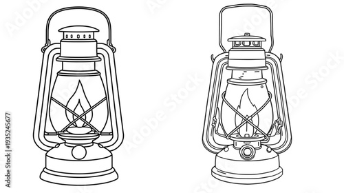 Lantern Outline Drawing Showing a Classic Vintage Kerosene Lamp Design