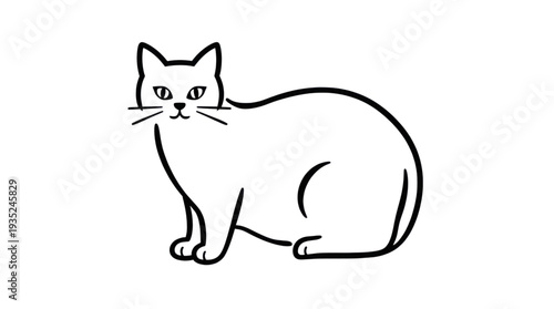 Cat Black Outline Illustration Sitting Gracefully in Transparent Background