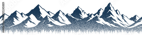 Vector sketch, mountains and forest, seamless border, imitation of a pencil drawing