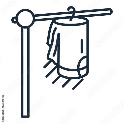 Line drawing of towel hanging on a towel rack icon