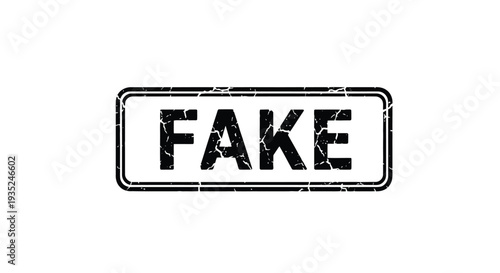Distressed black stamp displaying the word fake over a white background