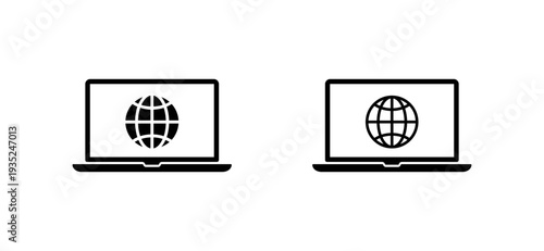 Laptop with internet globe icon. Notebook with online web symbol