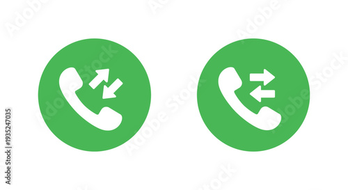 Log call history icon in green circle. Incoming outgoing phone symbol