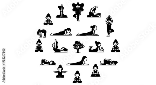 Minimal Flat Yoga Poses Set – Beginner and Intermediate Asana Vector Illustration