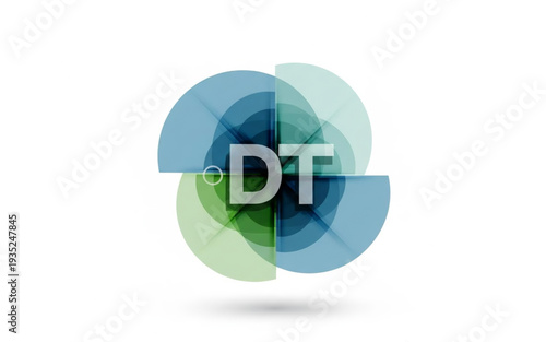 Overlapping blue green circles forming a circular logo with DT initials in the center, representing technology and innovation
