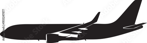 Black silhouette of airplane white background aircraft