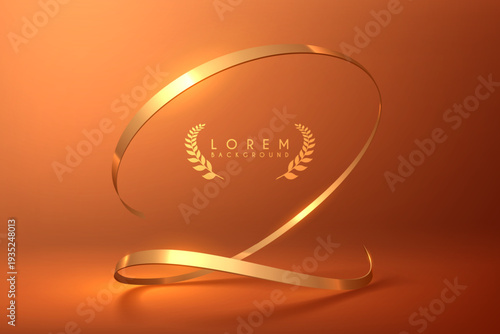 Elegant golden curved line on red background