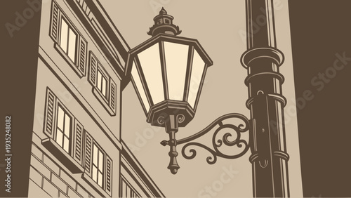 Vintage Street Lantern in an Old European City Scene