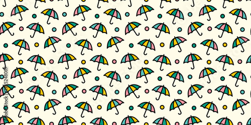 傘と水玉の可愛いシームレスパターン