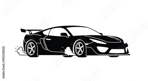 Black silhouette of a sports car drifting with tire smoke