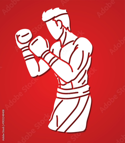 Martial Art Kickboxing Action Boxing Sport Muay Thai Boxer Cartoon Graphic Vector
