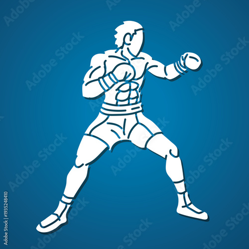 Martial Art Kickboxing Action Boxing Sport Boxer Cartoon Graphic Vector