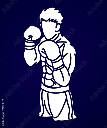 Martial Art Kickboxing Action Boxing Sport Muay Thai Boxer Cartoon Graphic Vector