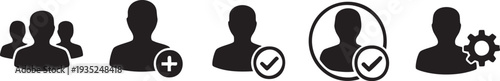 Black silhouette of people with various symbols black silhouettes people plus sign check mark