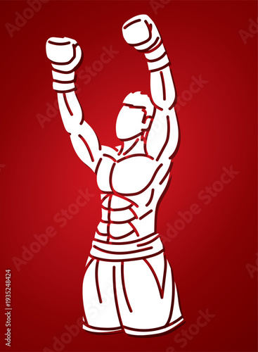 Martial Art Kickboxing The Winner Action Boxing Sport Muay Thai Boxer Cartoon Graphic Vector