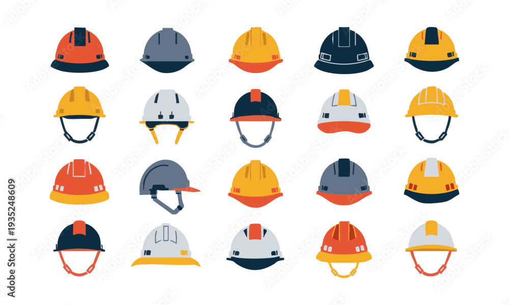 Fototapeta premium safety construction helmets hard hat equipment vector icon set.