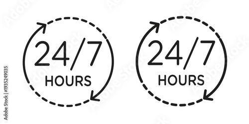24 7 icon. Simple outline style concept. Thin line vector illustration.