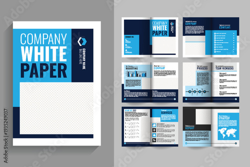 Modern Creative blue White Paper Template Layout, Business White Paper Layout, 12 page Print Ready, Brochure Template