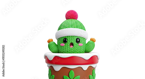 Kawaii Cactus in Winter Hat